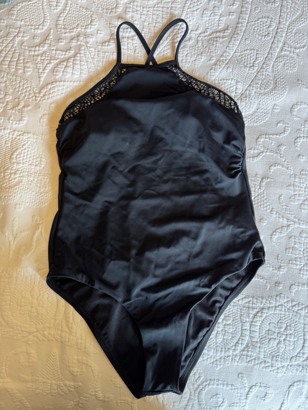 Reef - Black One-Piece Halter Swimsuit with Crochet Trim